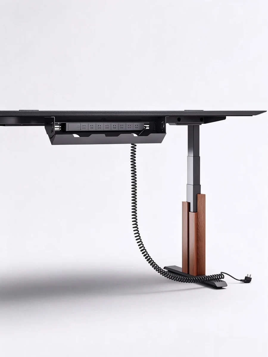 Standing desk with under-desk power and cable management